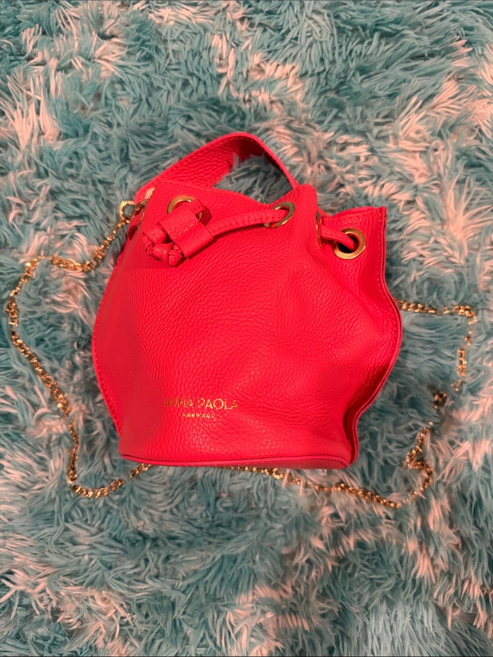 Anna Paola Luxury Italian Leather Bucket Bag Crossbody Barbie Pink